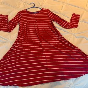 NWOT Long Sleeve Old Navy Striped Red and White Swing Dress Medium